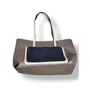 Lily Ivy Weekender Tote Handbag Grey Navy Medium 11 Inch Tall